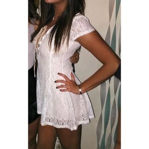 White Lace and Nude Tie-Up Romper